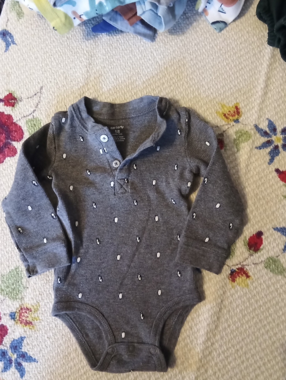 Carter's Gray Long-Sleeve Bodysuit with White Penguin Dots